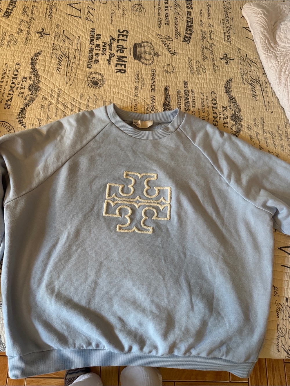 Tory Burch Powder Blue Crewneck Sweatshirt with White Logo
